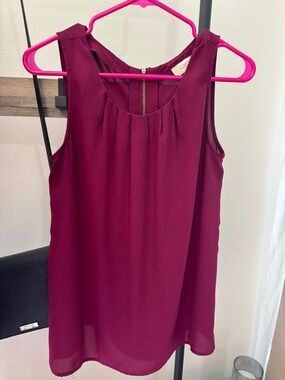 LOFT Sleeveless Burgundy-Purple Pleated Chiffon Tank